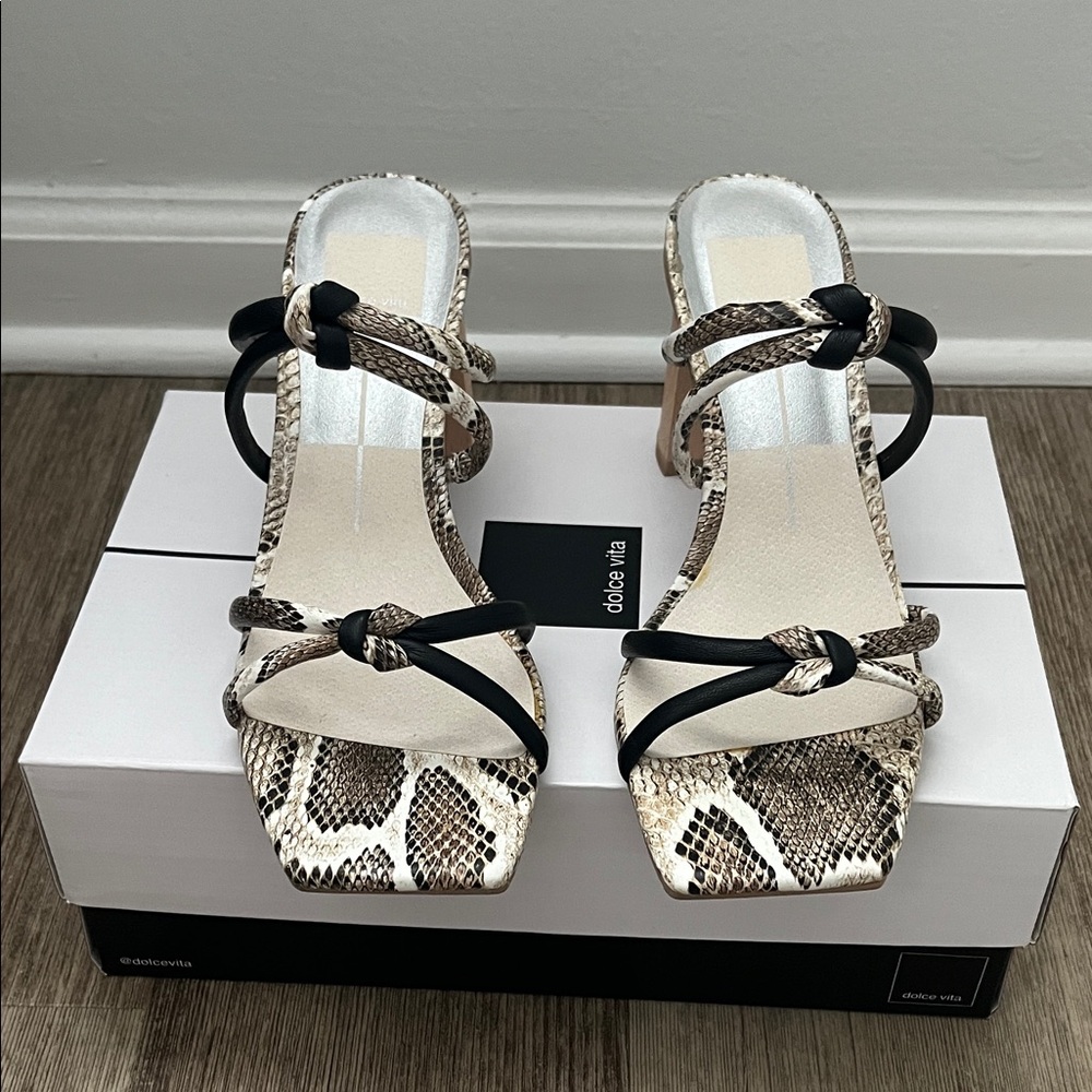 Dolce Vita Snakeskin and Black Block Heel Sandals - Picture 5 of 5